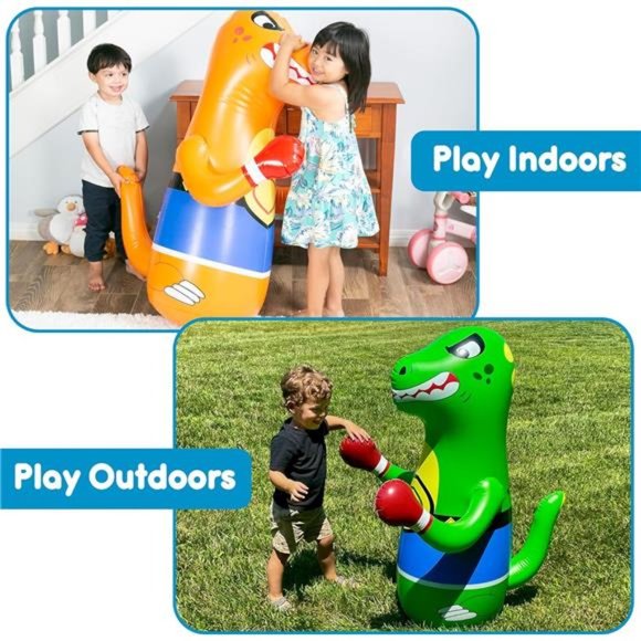Inflatable Punching Bag  Dinosaur with Instant Bounce Back Movement (47” Height) - Picture 5 of 6